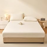 Matratzenschoner Tagesdecke Matratzenauflage, 30 cm Tief Bettlaken,Atmungsaktive Bettwäsche aus Gebürsteter Milch-Samt, mit Gummizug Farbecht für Boxspring(White,120 * 200cm)
