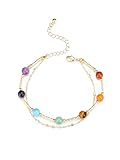 GEHECRST 7 Chakra Armband Heilstein Armband Doppellagiges Armbänder Partnerarmbänder einstellbar Yoga Armreif Reiki Heilenstein Yoga Meditation Energietherapie für Männer Frauen