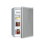 Klarstein Delaware Kühlschrank, 76 Liter Fassungsvermögen, 2 flexible Glasböden, Gefrierfach: 4 Liter, Flaschenfach bis 2 Liter, Silber/Grau