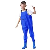 Generisch Wathose für Kinder Kinderwathose Watthose Jungen Anglerhose Mädchen Regenhose mit Stiefeln Junior Hosenträger Outdoor Buddelhose Matschhose Regenstiefel rutschfeste Sohle Gummistiefel