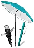 4smile Sonnenschirm Strand SunnyJoy Ø 180 cm, 3er Set - Strandschirm mit UV Schutz 50+, inkl. Sonnenschirm Schutzhülle und Bodenhülse - Strandschirm windfest stabil, Sonnenschutz Strand, Türkis