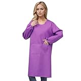 Küchenschürze für Damen, mit langen Ärmeln, große Taschen, atmungsaktiv, Schutzkittel zum Kochen, Backen, Reinigen, Arbeitskochkleidung, 10#_lila, One size