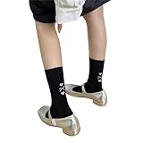 Xanorrg Frauen Japanischen Stil Süßes Herz Bowknot Gedruckter Rücken Mittlerer Röhrchen Kalbs Socken Elegante Feste Farbe JK Mädchen Baumwollkalb Länge