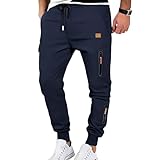 Generisch Jogginghose Herren Lang Trainingshose Sporthose Viele Taschen Laufhose Jogpants Reißverschlusstaschen Freizeithose Männer Jogging Sporthosen Relaxhose Mit Bündchen Sweathose Pants Einfarbig