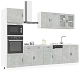Emmtore 7-TLG. Küchenschrank Holzwerkstoff, Küchenzeile Einbauküche, Schrank-Set, Unterschrank, Küchenschrank, Hängeschrank Betongrau