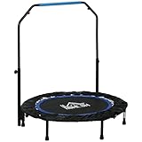 HOMCOM 102 cm Fitness-Trampolin, Faltbares Mini-Trampolin mit 4-Fach Höhenverstellbarer Haltegriff, Fitness-Rebounder für Erwachsene, bis 100 kg, Schwarz