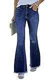 Necooer Jeans Für Damen High Waist Jeans Für Damen Dehnbare Schlagjeans Für Damen Dunkelblau