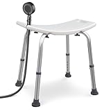 VOUNOT® Duschhocker höhenverstellbar 38–52cm, ergonomischer Duschstuhl für Senioren, Stabil rutschfest Badhocker Duschsitz mit Brausehalterung, belastbar bis 136 kg, Weiß