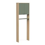 Demeyere WC-Schrank mit Stauraum, 2 Türen, wasserdicht, aus Holz – Produktreihe Elisa, Farbe Mineralgrün & Eiche Vincenza, 64 x 186 x 20 cm