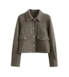 Jacken für Damen, Herbstmode, solide Vordertaschen, Knopfleiste, langärmelig, lässig, Oberbekleidung, Army En8, S