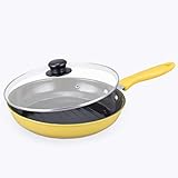 Antihaft-Pfanne Pfanne 27cm Antihaft-Pfanne mit Griff, Keramik Pfanne mit Deckel, Aluminium Induktion Pfanne kompatibles Kochgeschirr (Farbe: gelb)