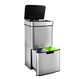 VERTAK Edelstahl Mülltrennsysteme, Abfalleimer Sensor, mülleimer trennsystem, Mülltrennsysteme mit Sensor, Mülltrennsysteme mit 3 Fächern, Mülleimer küche - 3 Fach Mülleimer 62 Liter,Edelstahl Sensor