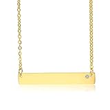 Rockyu Horizontale Stangen-Halsketten für Frauen, vergoldeter Edelstahl, minimalistischer Stab-Anhänger mit glänzenden, kleinen runden Strasssteinen, verstellbare Kette, 45,7 cm, Schmuck, Weihnachten