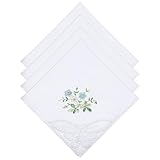 Ymapinc 4 Stück Gestickte Spitze Stofftaschentücher Damen, Blumenmuster Taschentücher Stoff 28 X 28cm Vintage Taschentücher Stoff Damen Baumwolle für Hochzeitsfeier