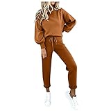 Yekdmxop Trainingsanzug Damen Sportanzug 2 Stück Sportanzug Langarm Sweatshirt und Jogginghose Trainingsanzug Sportbekleidung Herbst Winter Damen Overalls Fleece Gefüttert Pullover, A08, L