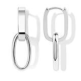 ALEXCRAFT Silber 925 Ohrringe Hängend Doppel Creolen - Eckige Quadrat Rechteckige Oval Mit Anhänger - Kleine Creolen Silber Lange Ohrhänger Tropfenohrringe Boho für Damen Frauen