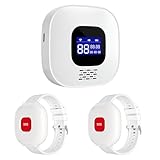 Swokely Drahtloser Pager-Ruftasten-Uhrenalarm mit LCD-Display-Empfänger, WiFi-RF-Technologie für ältere, Krankenhaus, Pflegeheim, 2 Uhren-Ruftasten, 100 Fuß Reichweite,