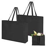 dogmoon Baumwolltasche, 2 Stück 45x35x8cm Groß Einkaufstasche, Baumwollbeutel Stoffbeutel, Jutebeutel, Stoffbeutel Unbedruckt, Wiederverwendbare Jutebeutel(Schwarz)