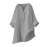 Musselin Bluse Damen,Leinenbluse Damen,Leinenhemd für Damen,Einfarbige T-Shirts Langärmlige Hemdbluse und Knöpfen für Damen Hemd Weiße Grün Tshirt Übergröße Atmungsaktive Tops Longbluse