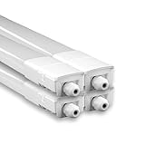 LUXULA 4er Pack LED Feuchtraumleuchte 120 cm - mit Quick Connector - IP66 | IK08 | 4000K Neutralweiß - 32W | 3616lm - Wannenleuchte Röhre Keller Garage Werkstatt - durchschleifbar