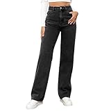 TBloevwlh Damenjeans mit Fleece gefüttert, hohe Taille, gerades Bein, Winter-Jeans Baggy Jeans Jeanshose Wide Leg, Loose Fit Denim Weites