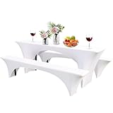 LeapBeast Biertischhussen-Set 3TLG,Elastische Hussen für Bierzeltgarnitur,für 70cm Tischbreite,Bierbankabdeckung,Bierzeltgarnitur Festzeltgarnituren Bierbank Hussen (Weiß, 220x70X70cm - 1pcs)