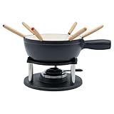 osoltus Fondue | Käsefondue | Fleischfondue Set Gusseisen 6 Personen Emaillie dunkelgrau