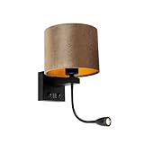 Qazqa - Klassisch I Antik Wandlamp zwart met velours kap bruin 18cm - Brescia I Wohnzimmer I Schlafzimmer - Stahl Rund - LED geeignet E27