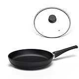 Hoffmann STONIQ Bratpfanne, PFAS-frei, Mineralbeschichtung, Aluminium mit Edelstahlboden, Induktionsgeeignet, Made in Germany, Antihaftbeschichtet (mit Deckel, 24 cm)