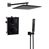 LYFHJD Kopfstück aus schwarzem Messing, versteckt, montiert von 8 bis 12 Zoll, Messing, Regendusche, Badezimmer, Dusche, Thermostat, Ventilventil, konstante Temperatur, luxuriöses Duschset
