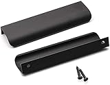 goldenwarm 5x 128mm Möbelgriffe Profilgriff Aluminium Schwarz Schrankgriffe, Modernes Küchengriffe Geschwungener Türgriff Verdeckter Schubladengriff