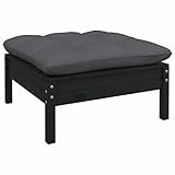 Brokky Gartenhocker mit Anthrazit Kissen Hocker Outdoor Garten Hocker FüR Draussen Sitzhocker Outdoor Schwarz Massivholz Kiefer