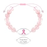 Zircobic Lasergravur Together We Fight Wassermelonenstein Kreuz Armband – Pink Ribbon Brustkrebs Inspirationsschmuck, Leicht, Wasserdicht, Verstellbar, Laufen, Fitness & Outdoor