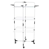 Allyson Wäscheständer Turm – Höhenverstellbarer, Faltbarer Wäscheständer mit Mehreren Ebenen und Rädern für stabiles und platzsparendes Wäschetrocknen – Wäscheständer ausziehbar – 65cm x 71cm x 136cm