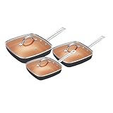 Rdxanc 6-teiliges kupferfarbenes Aluminium-Bratpfannen-Set, quadratische Pfannen für schnelles und gleichmäßiges Kochen, mit Antihaftbeschichtung