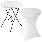 Stehtisch rund klappbar mit Husse, Höhe 110cm Durchmesser 80 cm, weiß