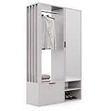 GREKPOL 100x33x190 cm (Rechts/Links) Garderobe Set mit Spiegel - Flurgarderobe Set Cashmere - Garderobenschrank Flur mit Sieben Regalböden und Kleiderhaken