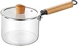 Glas-Kochtopf, 1,5 l, induktionsgeeignet, Stielkasserolle mit Deckel, transparentes Design, vielseitiges Kochgeschirr zum Kochen und Erhitzen