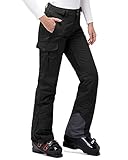 33,000ft Damen Skihose Outdoorhose Wasserdicht Winddichte Softshellhose Warme Gefütterte Thermohose Wanderhose Winter Ski Pants Women Schwarz XXL