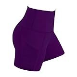 Yoga-Shorts für Damen, mit Taschen, Radfahren, Laufen, Fitness, hohe Taille, enge Sport-Shorts, Biker-Shorts mit Taschen, violett, 4XL