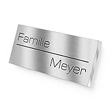 Graviers Namensschild aus rostfreiem Edelstahl mit Gravur in Edelstahl - Briefkastenschild mit Namen für die Haustür - selbstklebend oder Bohrlöcher - Türschild, Klingelschild Tür 8,5 x 3 cm