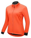 33,000ft Damen Fahhradjacke Wasserdichte Softshelljacke Winddichte Laufjacke Funktionsjacke Fleece Gefütterte Übergangsjacke Reflektierend Winter zum Radfahren, Laufen Orange L