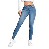 Generisch Skinny Jeans Damen,Damen Jeggings Stretch Slim Fit Skinny Jeans mit Hoher Taille Lässige Stylische Denim Hose für Frauen Female Bequem & Dehnbar Pant Bleistiftjean Blue L