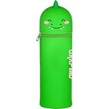 QRKPVHD 2 in 1 Weiche Silikontasche Kawaii Federmäppchen, Tischstifthalter, Reißverschluss, Silikon, Stiftetasche Buntstifte Marker, Büro, Uni, niedlicher Schulbedarf, Mädchen Grüner Dinosaurier
