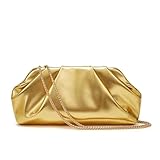 ZGDYi Elegante Abendtasche Damen Gold, Plissee Clutch Tasche aus PU Leder mit Abnehmbarer Kette, Goldene Handtasche für Hochzeit, Party oder Abendessen, Stilvolle Damen-Clutch mit Kreatives Design