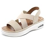 mysoft Bequeme Wandersandalen für Damen, Luftkissen, Sport, Slingback, Gummiband, Plateauschuhe, Cremeweiß, 38.5 EU