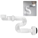 G1 1/4 Zoll Raumsparsiphon Küche für Waschtisch, Siphon Flexibel Küchenspüle Ablaufschlauch, 360° Einstellbarer Syphon Waschbecken Geruchsdichter Flexibler mit Geruchsverschluss für Küchen,Badezimmer