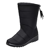 NOLITOY Mid-tube Damen Winterstiefel mit Fleece Futter Schneestiefel Gefüttert Rutschfeste Sohle Modisch Schwarz