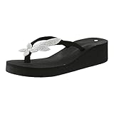 Damen-Hausschuhe, Sommer, neues Muster, modisch, Pintoed, Keilabsatz, bequem, leicht, Strandsandalen, rutschfeste Hausschuhe für Damen, weiß, 39.5 EU