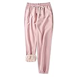 StarTreene Damen-Sweathose mit Fleece-Futter, elastische Taille, Winter, warm, mit Taschen, rose, M